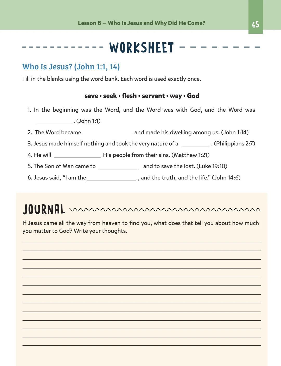 Who Is Jesus? Worksheet, word bank, and journal.